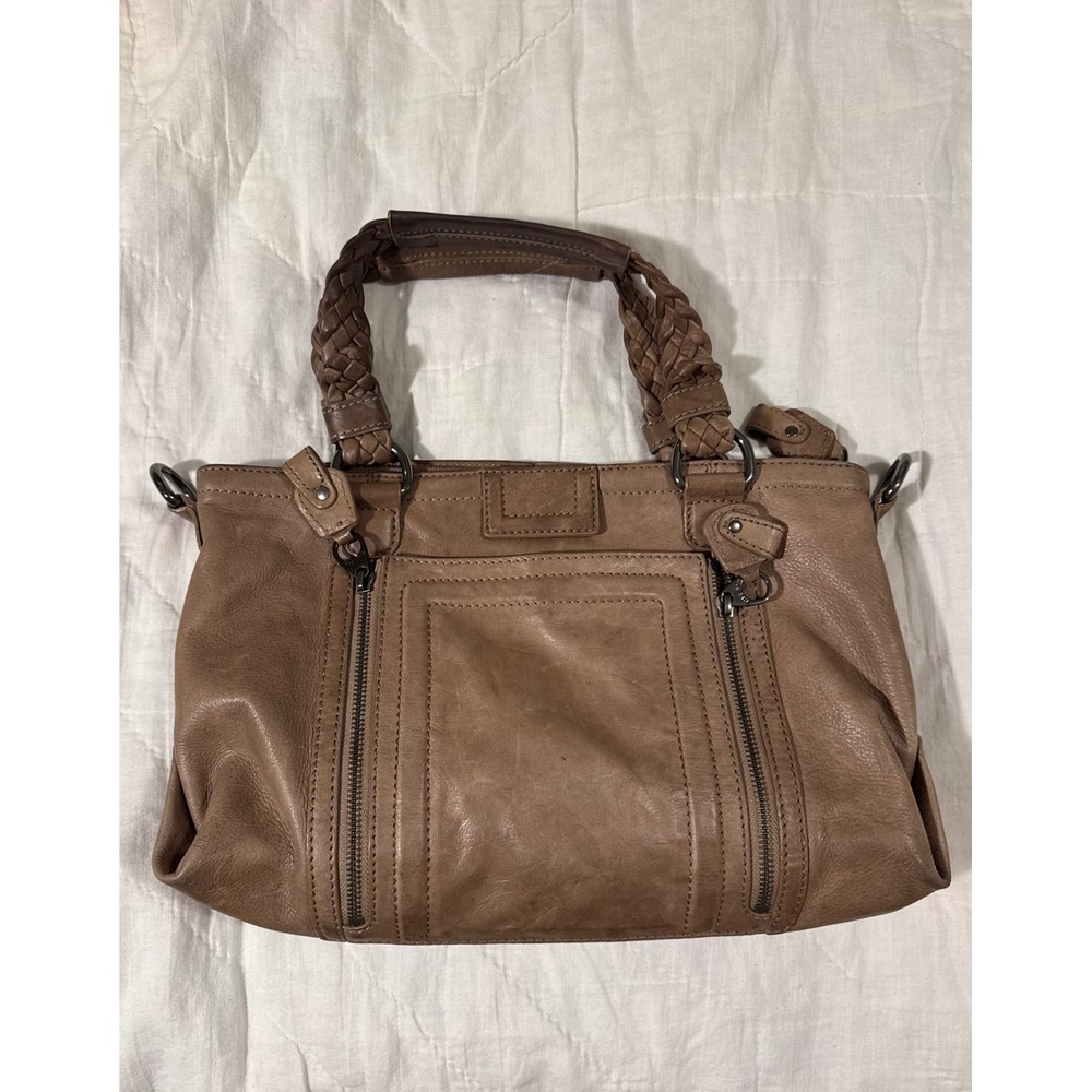 The Sak Brown Cow Leather Satchel Braided Handle Boho Shoulder Bag Vintage Y2K